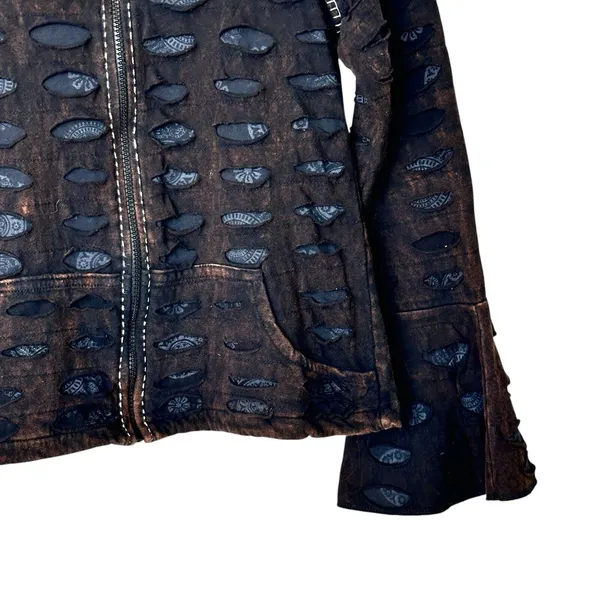 The Pyramid Collection sweatshirt M Y2K Appliqués Cutwork Zip Front whimsigoth - Image 8