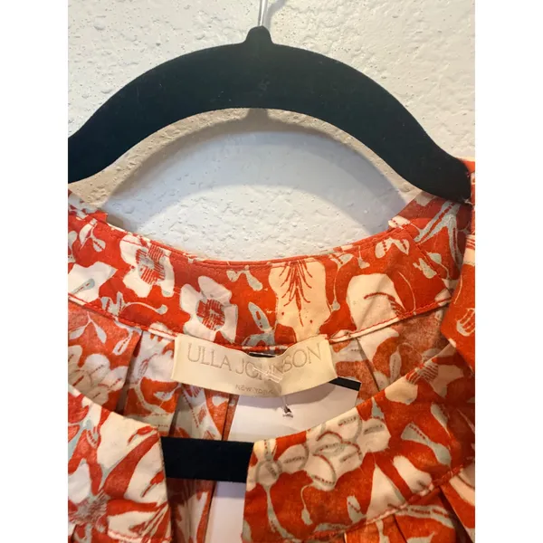 Ulla Johnson Olina Dress Orange White Floral Puff Sleeve Tiered Midi Dress Sz 2 - Image 4