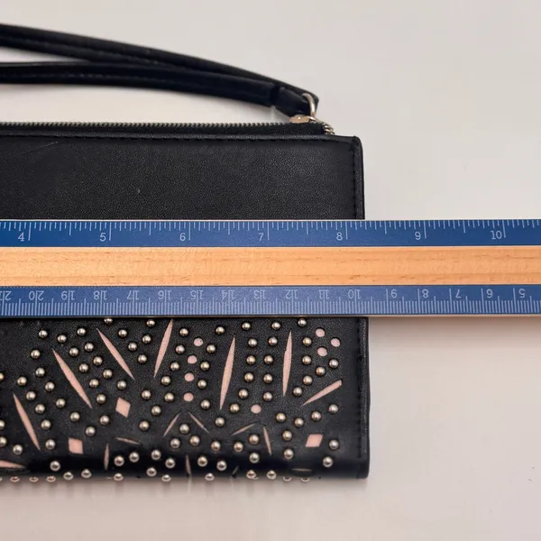 Victoria's Secret Studded Wristlet Wallet Black Zip Around Clutch Organizer - Image 12