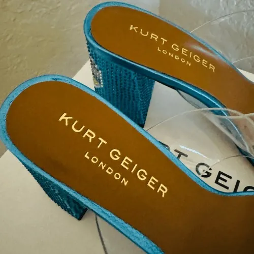 Kurt Geiger Party Clear Block Heel Sandal Glass Slipper Barbie Blue Size 8.5, NW - Image 13
