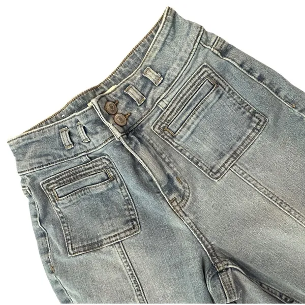 Shyanne High Waisted Flare Jeans Light Wash Seam Front Patch Pocket Western Boho - Image 2
