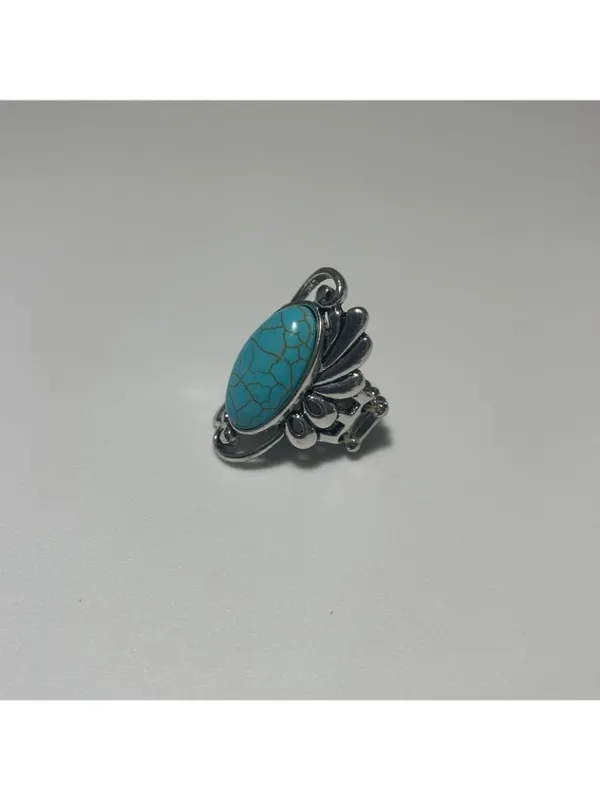 Turquoise Statement Ring unmarked silver tone boho chic festival wear Blue - Image 6