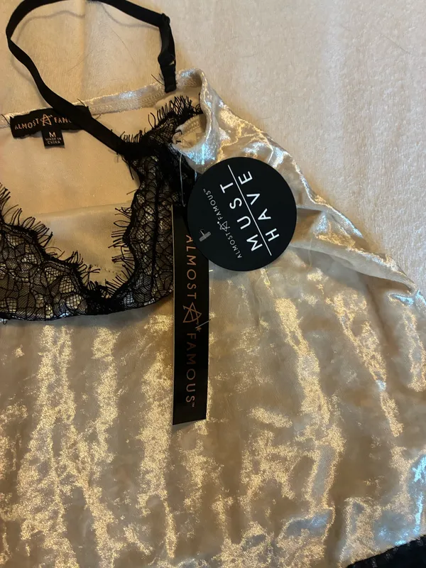 Almost Famous satin black and white lacy tank top - Image 3