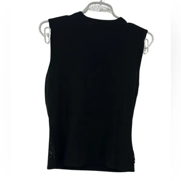 Talbots Black sleeveless silk blend sequin floral knit top S casual office - Image 2
