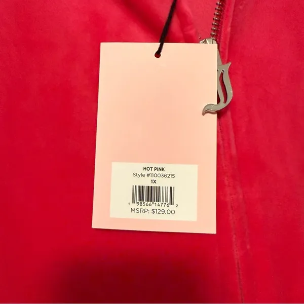Juicy Couture Long Sleeve Full Zip Hoodie Track Jacket Hot Pink Size‎ 1X NWT - Image 3