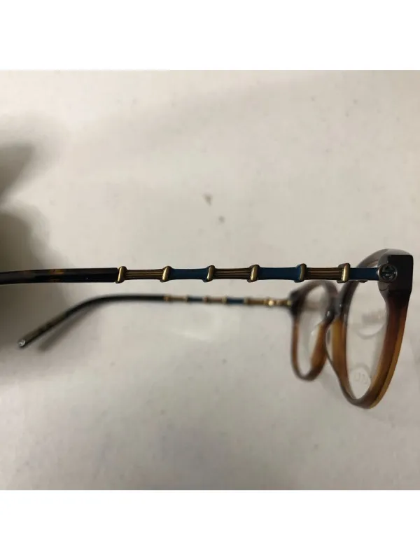 Gucci GG0658OA Eyeglasses Brown Havana Acetate Finish Gold-Toned Bamboo Design - Image 3