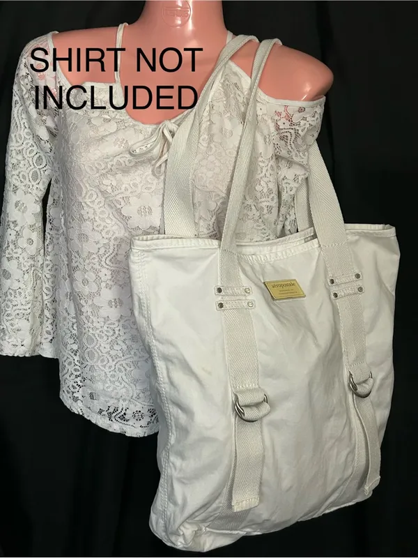 Aeropostale White Canvas Tote Bag with Strap Accents - Image 3