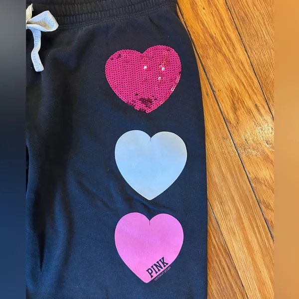 PINK Victoria's Secret Vintage Black Joggers with Heart Accents - Image 4