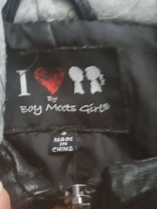 Black Faux Leather & Gray Hooded Jacket - Image 2