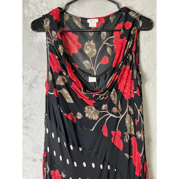 Vintage Y2K Dark Romantic Floral Polka Dot Cowl Neck Dress Fairy Grunge Large - Image 2