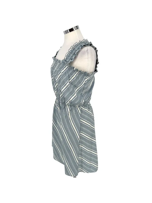 Socialite Coastal Striped Sleeveless Ruffle A-Line Dress Blue White Size Large - Image 5