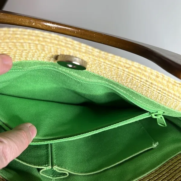 Talbots Woven Bucket Purse w/ Wooden Handles - Image 9