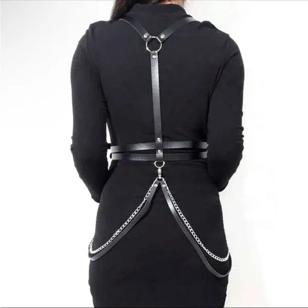 Harness Double Belt Suspenders Chain New Black - Image 5