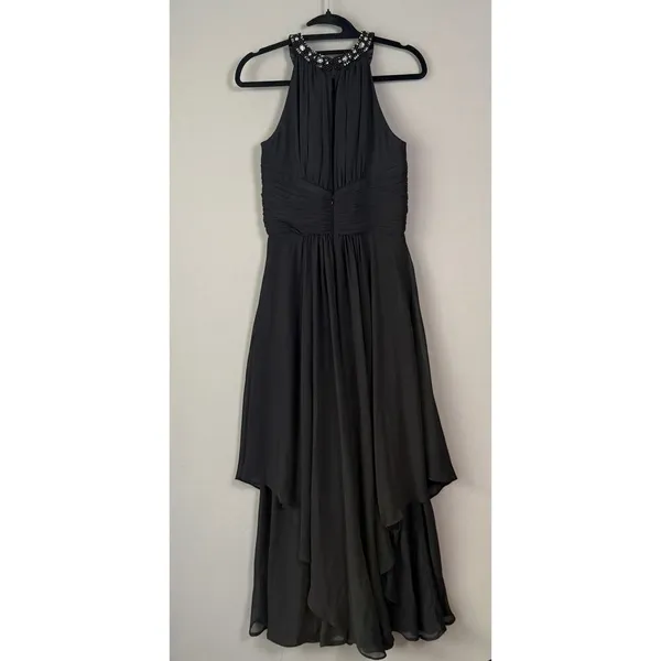 Eliza J. sz‎ 6 black rhinestone studded halter gown dress - Image 8