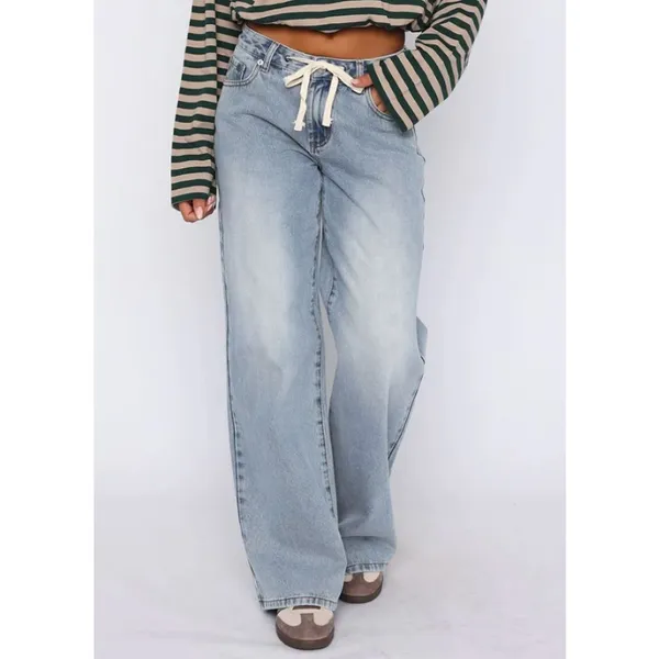White Fox Mid Rise Jeans Kendall Wide Leg with Shoe String Size S in Blue - Image 6