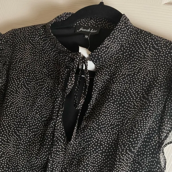 French Kiss Black & White Polka Dot Flutter Sleeve Tiered Ruffle Mini Dress NWT - Image 5