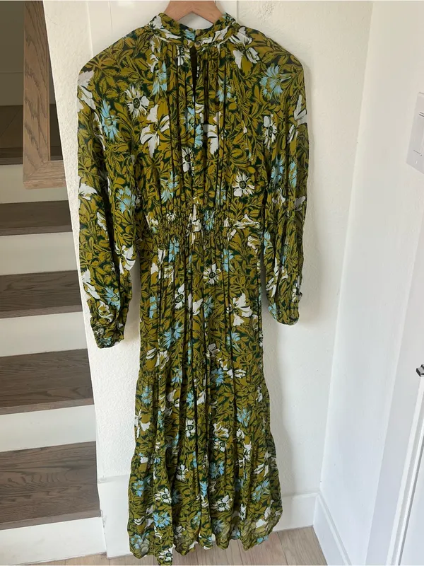 Anthropologie Somerset Long-Sleeve Mock-Neck Chiffon Maxi Dress Green Floral - Image 4