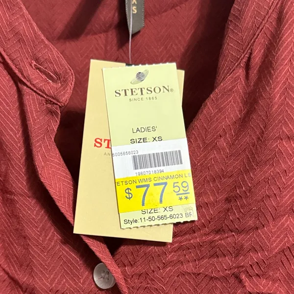 Stetson Cinnamon Brown Long‎ Sleeve Herringbone Western Button Up Blouse Cowgirl - Image 5