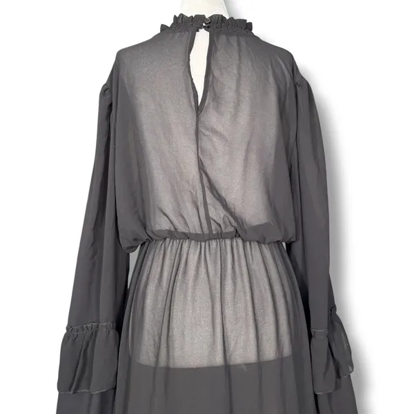 Black Sheer Maxi Dress Ruffle High Neck Tiered Long Sleeve Goth Victorian Witchy - Image 7