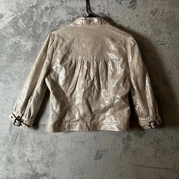 Cino Metallic 100% Linen Utility Jacket Snap Front‎ Moto Style Size Small New - Image 4