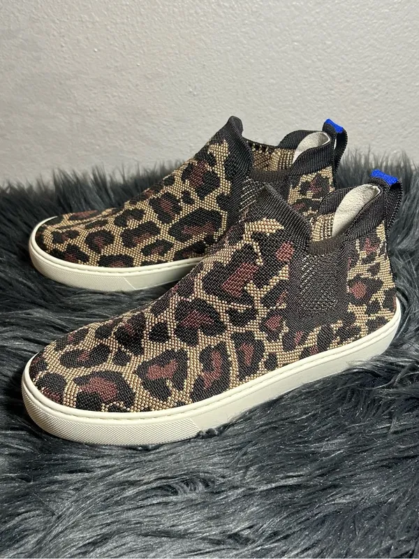 Rothy's Leopard Print High-Top Slip-On Sneakers - Brown/Tan Size 7 - Image 3