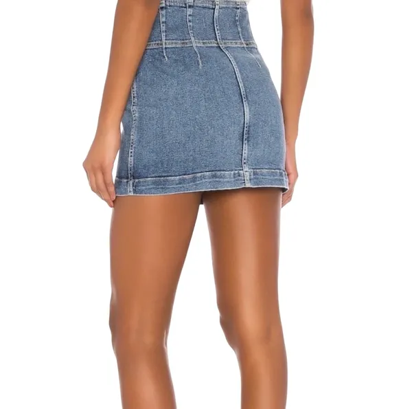 Free People Virgo Pleated Denim Jean Zip Front Mini Skirt 27 - Image 2
