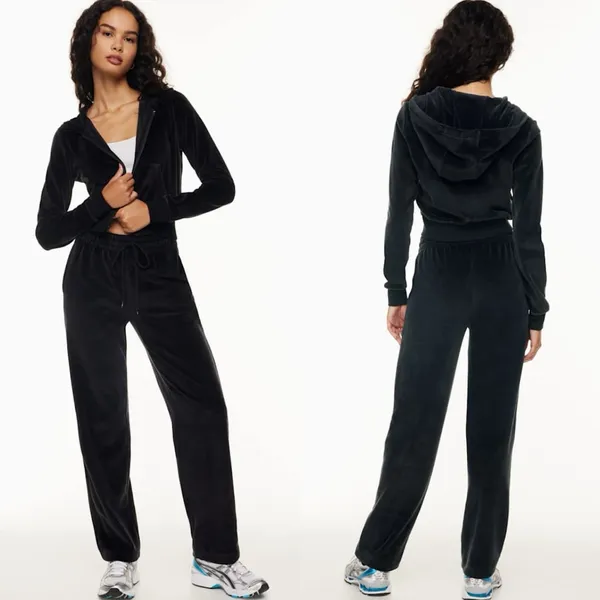 ARITZIA Tna Velour Black Zip Black Hoodie Sweatshirt Jacket - Image 3