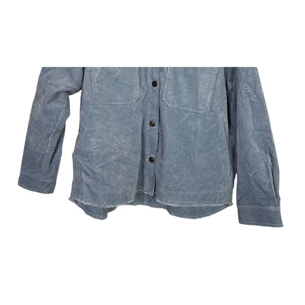 Zara Oversized Long Sleeve Corduroy Shacket Raw Hem Button Down Jacket M Blue - Image 4