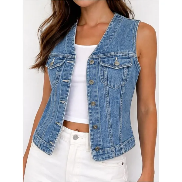 Vintage GAP Denim Vest Y2K Blue Jean Button Front Fitted Western Boho Size Small - Image 5