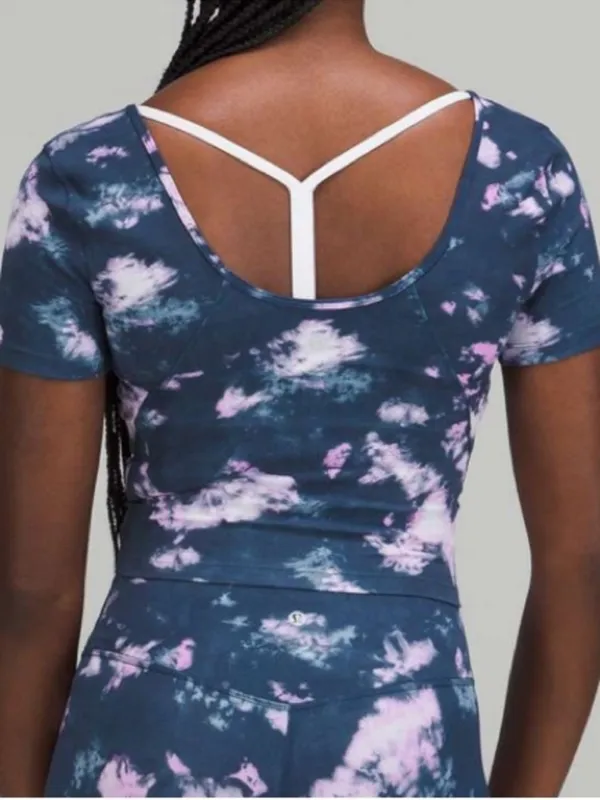 EUC Lululemon Align Tee Circulate Tie-Dye Mineral Blue Multi Size 16 - Image 2