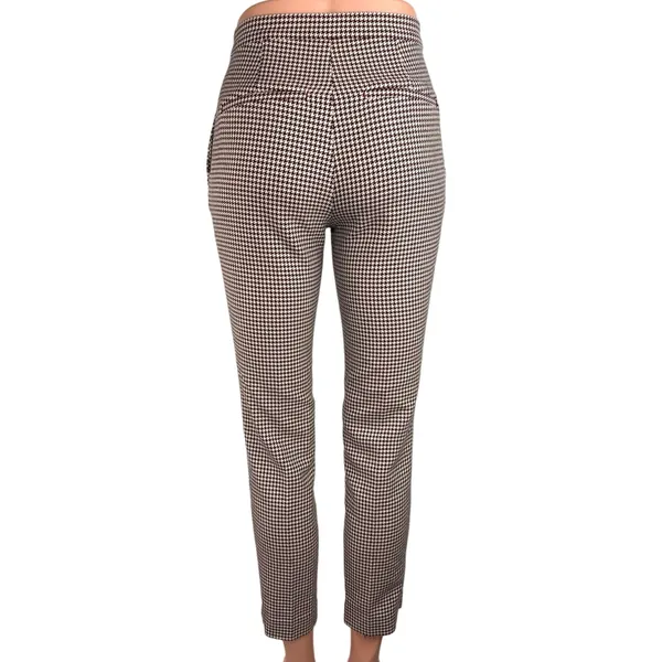 H&M Women's Brown Houndstooth Plaid Flat Front Crop Skinny Career Pants Size 0 - Image 3