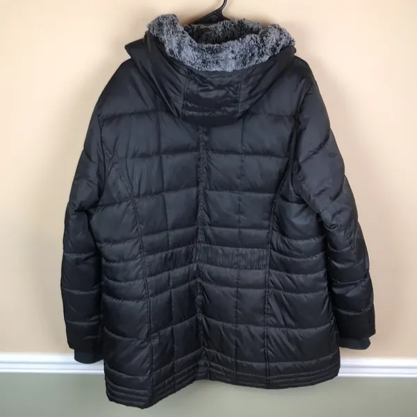 Nautica Women’s Black Puffer Faux Fur Hood Zipper Button-Up Fall Winter Jacket - Image 9
