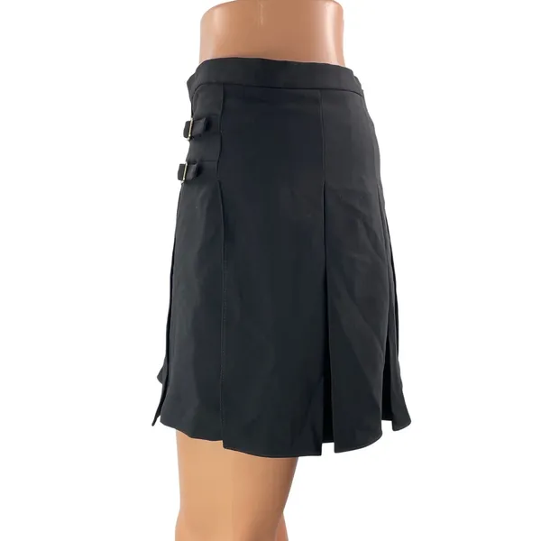 Amanda Uprichard Rizzo Black High Waist Buckle Pleated Mini Short Skirt Skort M - Image 3