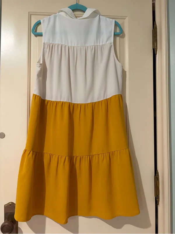 Yellow Button-Front Sleeveless Knee-Length Dress with Classic Collar Size L - Image 2