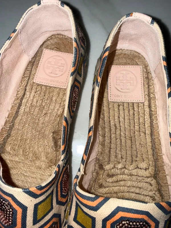 Tory Burch Pink and Yellow Geometric Espadrille Flats - Image 3