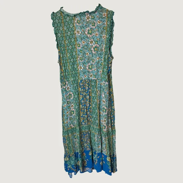 Knox Rose Blue Green Floral Patchwork Maxi Dress Sleeveless Tassel Waist Medium - Image 3