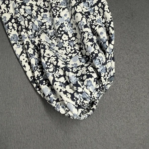 Abercrombie & Fitch Blouse Womens Small Blue Floral Smocked Long Sleeve Crop Top - Image 6