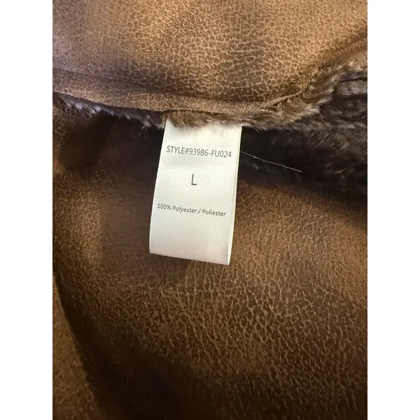 Faux Shearling Draped Open Front Vest Brown Large NWT western boho cozy rero y2k - Image 8