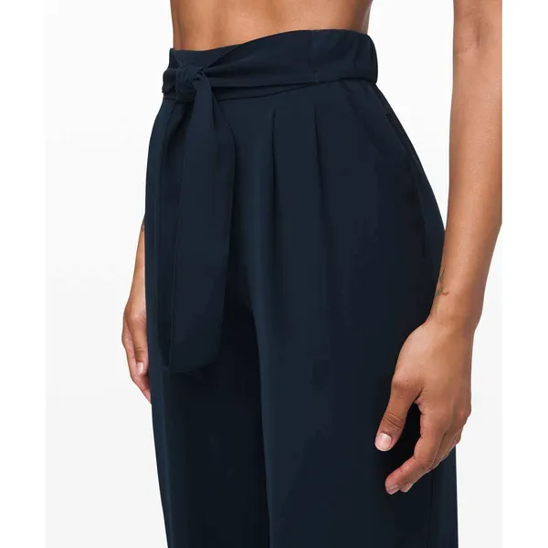 Lululemon Noir Pant True Navy High Rise Wide Leg Tie Waist Trousers Size 6 - Image 4