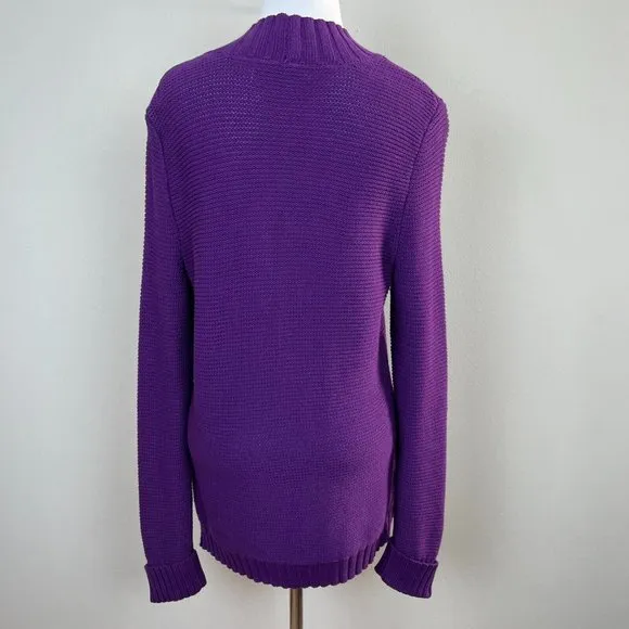 Lauren Ralph Lauren Sweater L Purple Toggle‎ Button Shawl V-Neck Knit Womens New - Image 8