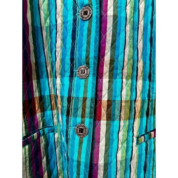Company Collection Vintage Quilted Button Up Jacket Blue/Green Plaid XL - Image 3