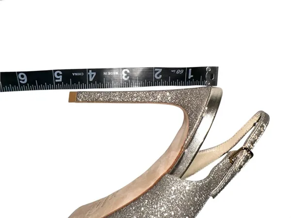 Jimmy Choo Nova Platinum Glitter Peep-Toe Slingback High Heels 37.5 - Image 7