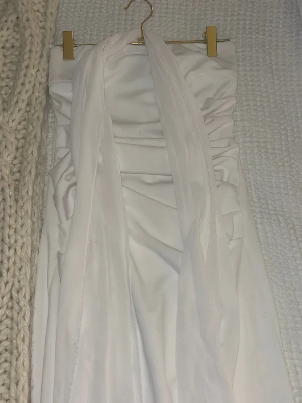 Peppermayo White Strapless Column Gown with Neck Scarf - Image 8