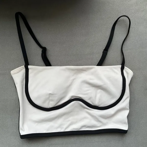 Alo Yoga Airbrush Streamlined Bra Tank Ivory/Black M - Image 2