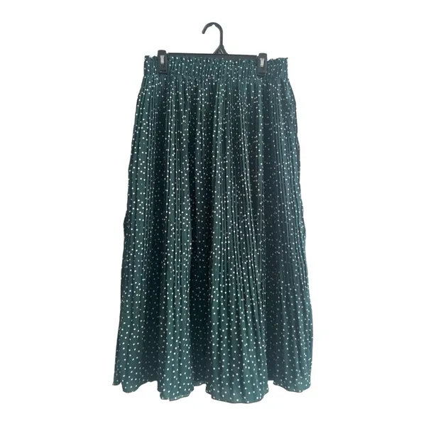 Exlura Women’s High Waist Green White Polka Dot Pleated Midi Swing Skirt Size XL - Image 2