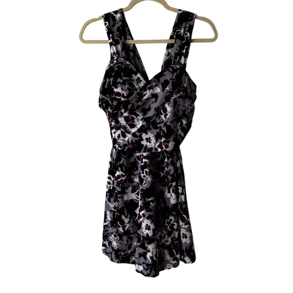 Coco Pear Purple Floral Print Crisscross Back Swim Dress‎ Size 2XL - Image 2