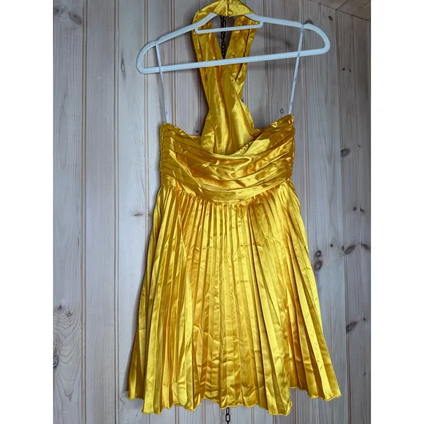 NWT Lulus Renlee Golden Yellow Halter Pleated Mini Dress Party Night Out Size S - Image 5