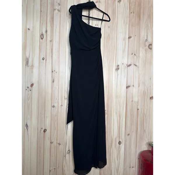 NWT Lulus Adeline Black One-Shoulder Scarf Maxi Dress Bridesmaid Banquet Size S - Image 4
