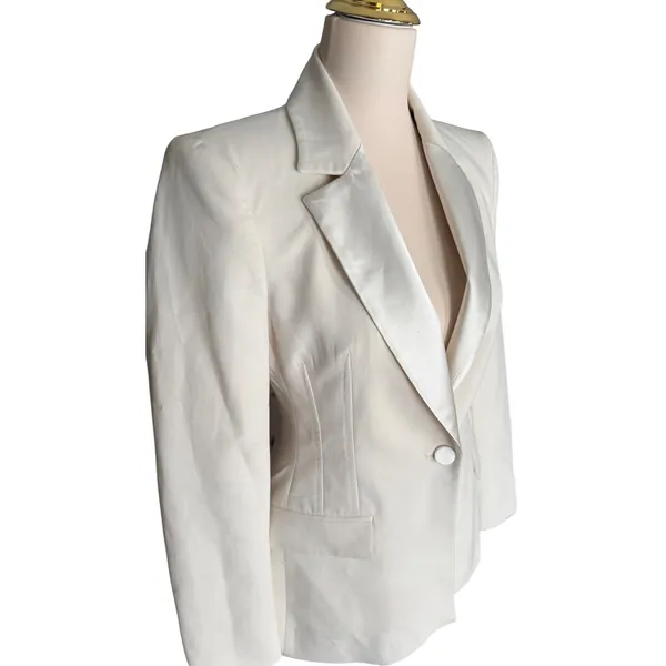 Zara Womens Cream White‎ Satin Lapel Tailored Single Button Blazer XS - Image 2