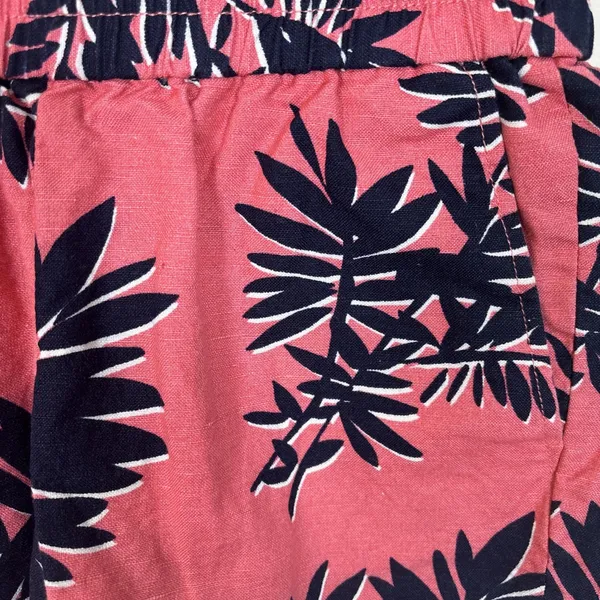 J Crew Shorts Sz 00 Pink Blue Linen Blend Palm Leaf Pull On 3" Inseam Tropical‎ - Image 3